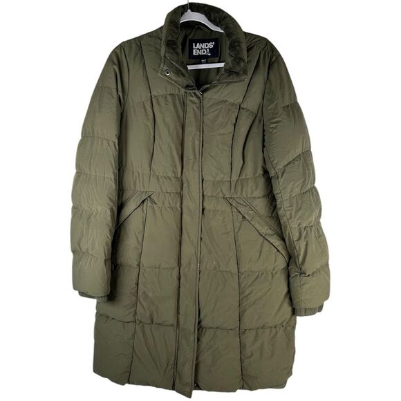 Lands’ End Olive Green Down Fill Parka Puffer Winter Jacket Women’s Size Medium - Picture 1 of 10